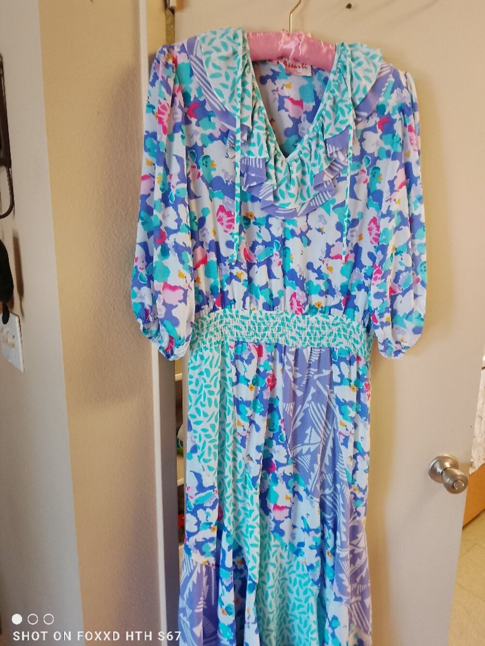 Vintage 80's Assorti Susan Freis Summer Watercolor Midi Dress Size Small